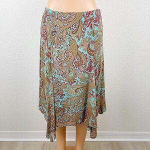 Vintage Y2K 90s Boho Brown and Blue‎ Flowy Paisley Handkerchief Hem Skirt